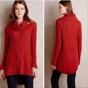 Anthropologie Moth Boucle Button Collar Cable Knit Cowl Neck Tunic Sweater